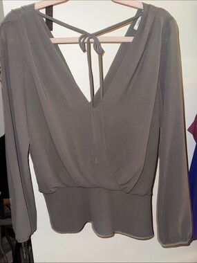 Naked Zebra Olive Taupe Wrap V-Neck Blouse